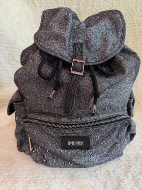 PINK Victoria's Secret Black Glitter Zip Pouch